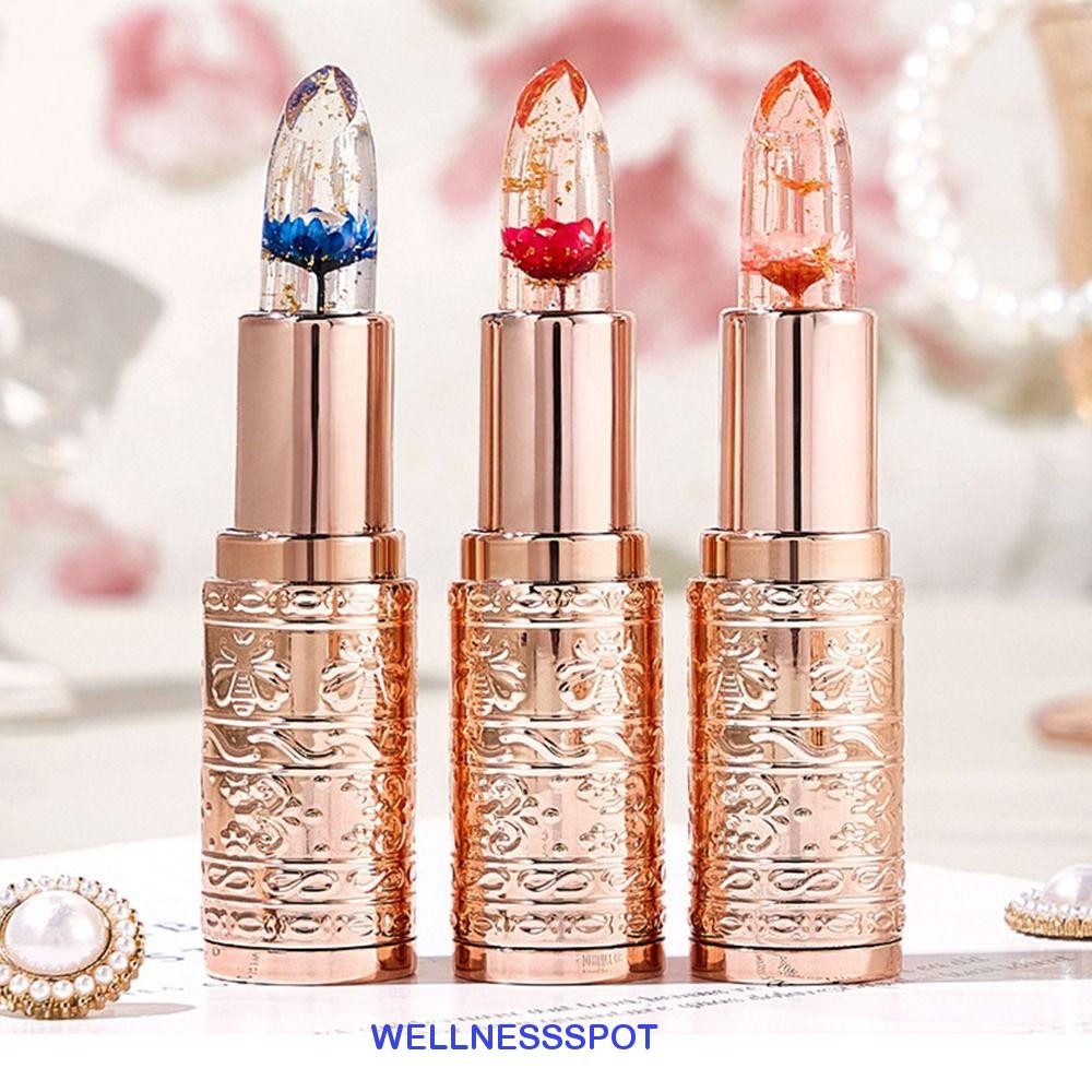 Wellnessspot ลิปสติกเปลี่ยนสีอุณหภูมิ, Moisturizing Nourishing Shimmer Jelly Lips Gloss, กันน้ํา Anti-drying Long-lasting กลีบดอกไม้ลิปสติกผู้หญิง