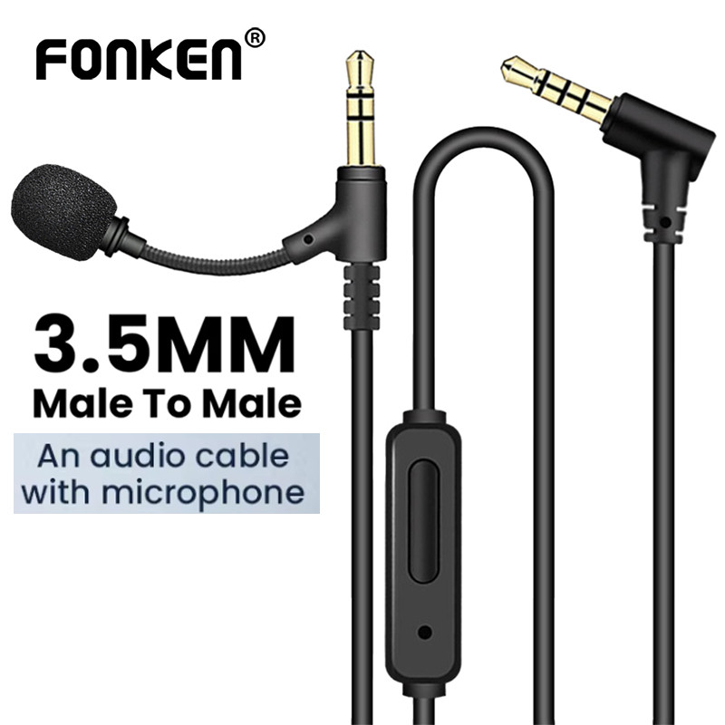 Fonken สายสัญญาณเสียงแจ็ค 3.5 มม. พร้อมหัวไมโครโฟนถึง 3.5 มม. Type-C ชายสาย Aux