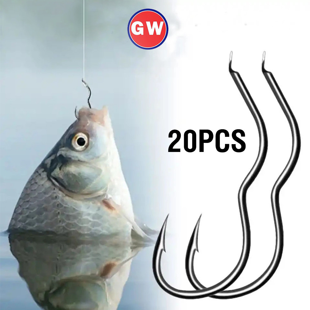 เหล็กคาร์บอนสูงตะขอตกปลา Sharp Automatic Flip Fishhook พร้อม Barb 20 ชิ้น/แพ็ค Offset Hooks Two-bend Anti-skid Hook สําหรับ Crucian ปลาคาร์พ
