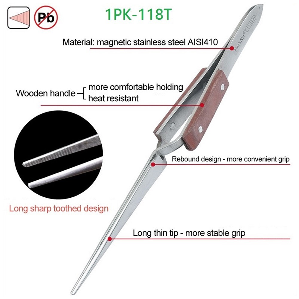 ProsKit 1PK-118T Heavy Duty Tweezer-165mm