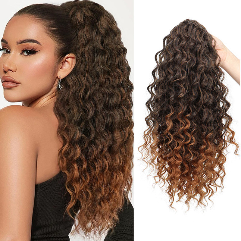 45 ซม. ยาว Kinky Curly หางม้าวิกผมสังเคราะห์ Drawstring แอฟริกันผมหางม้าสําหรับผู้หญิง