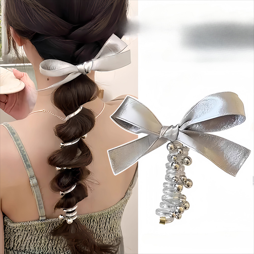 Silver Bow Hair Tie ผู้หญิง High-End อารมณ์ผม Tie