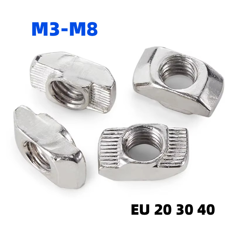 [HKH] M3 M4 M5 M6 M8 Slot T-Nut เลื่อน T Nut Hammer Drop In Nut Fasten Connector สําหรับอลูมิเนียม E