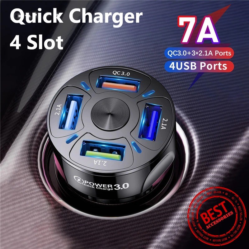 I* 4 USB Car Charger 4 พอร์ต Fast Quick Charging QC 3.0