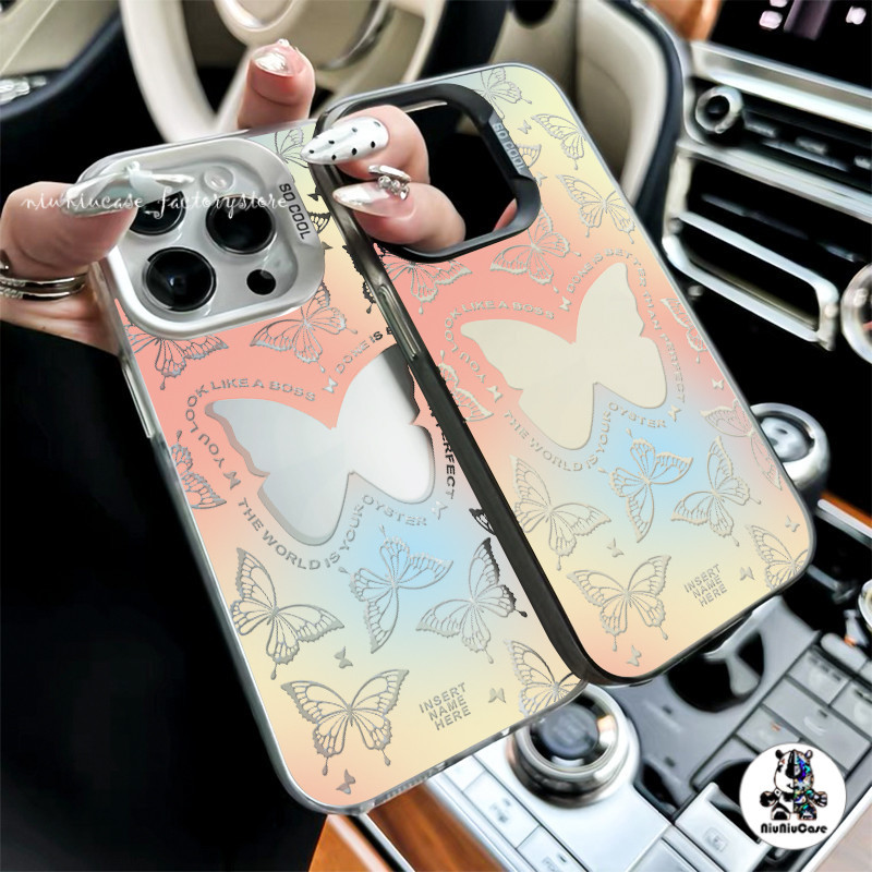 มีสีสันผีเสื้อ เคสไอโฟนหรูหราไฮโซ For IPhone 11 13 12 14 15 16 Pro 8P 7 PLUS X XR XS Max SE เคสโทรศัพท์ ป้องกันการตก เคส