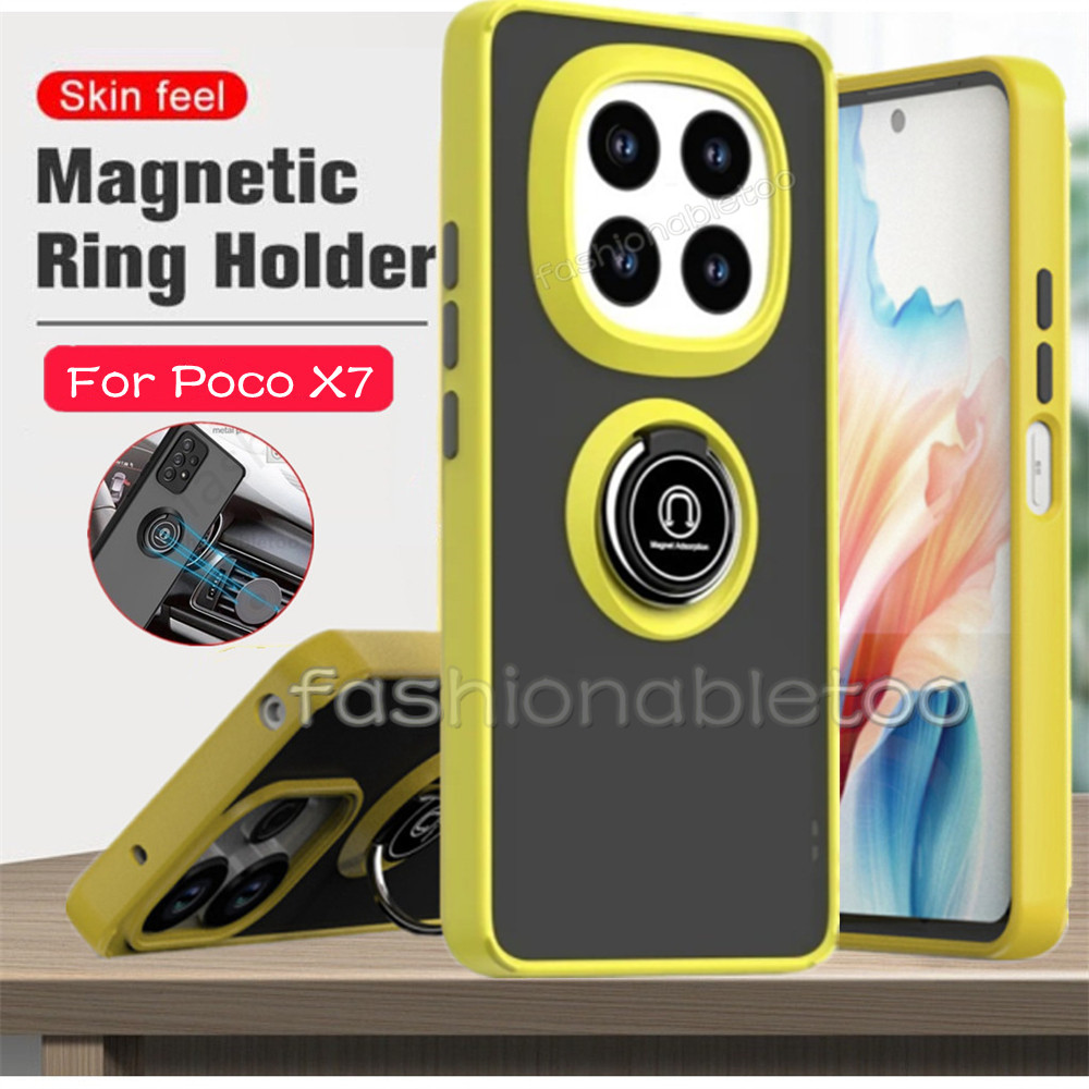 ปลอกสําหรับ Xiaomi Poco X7 X 7 PocoPhone X7 PocoX7 PocoPhoneX7 Matte แหวนยึดขาตั้งผู้ถือเคสโทรศัพท์กันกระแทกป้องกันฮาร์ดปกหลัง