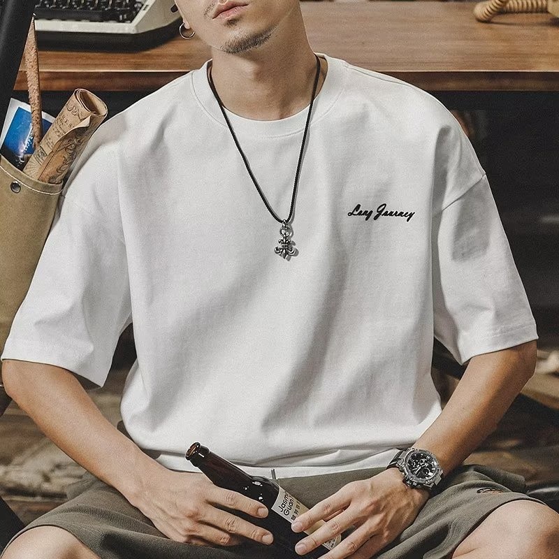 (จัดส่งตลอด 24 ชั่วโมง)Fanfei【COTTON 100%】 เสื้อยืดชาย ผ้าฝ้าย ทรงหลวม ไม่เป็นขุย ไม่หด ไม่ต้องรีด