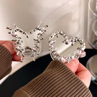 Luxury Love Heart กระจกผีเสื้อโทรศัพท์ Grip Tok Griptok ที่วางเกาหลีสําหรับอุปกรณ์เสริม IPhone ที่วางโทรศัพท์สากล
