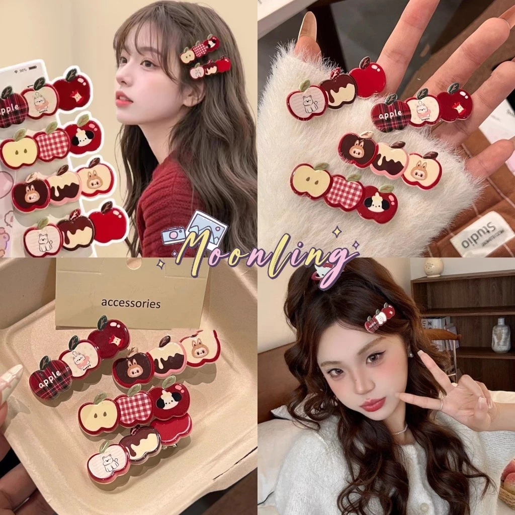 🌜Moonling🌛 สับติดผมแอปเปิลการ์ตุนน่ารักสาหรับผู้หญิงฤดูใบไม้ร่วงและฤดหนาวหน้าผากด้านข้างหน้าก็๊บ *VO-6*