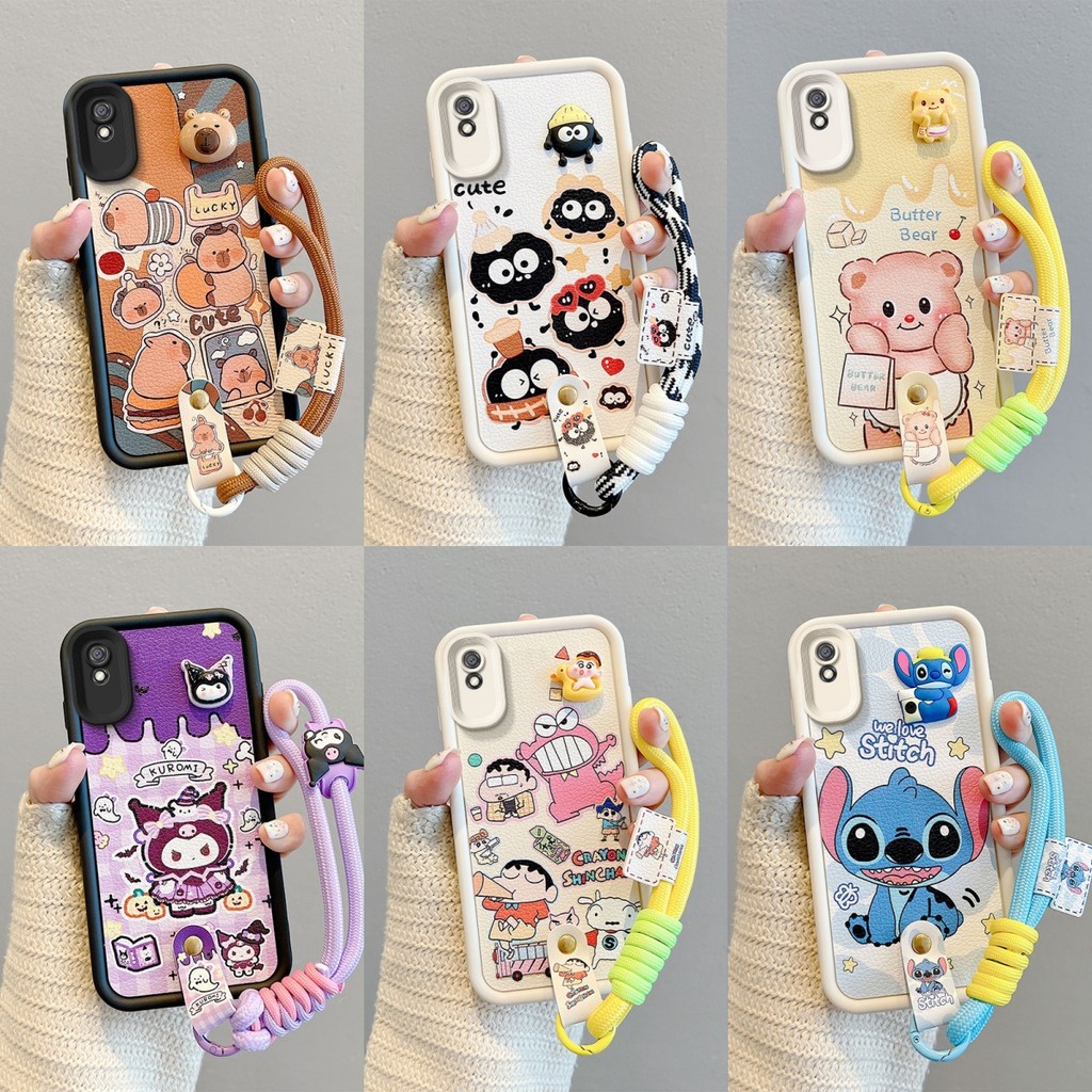 เคส REDMI 9A 9C 10A หนังการ์ตูนปักหมุดเชือกโทรศัพท์กรณี