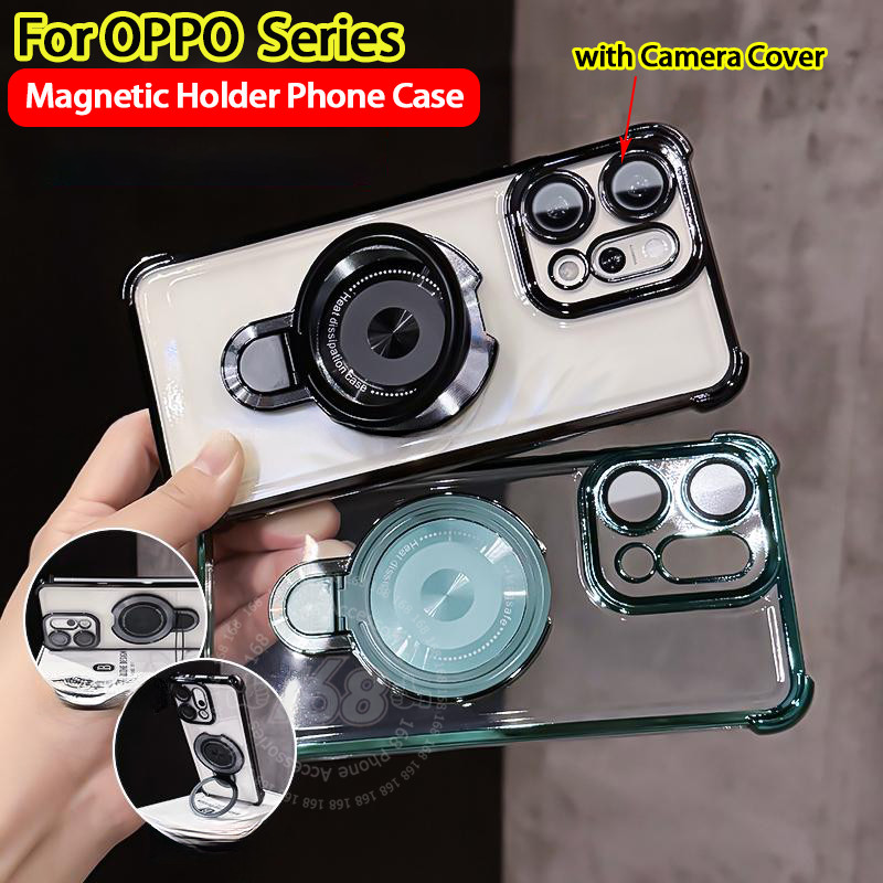 เคส OPPO Reno 14 14F 5G เคส OPPO Reno 14 Pro 5G เคสใสเยลลี่นุ่มกันกระแทกเคสแม่เหล็กขาตั้งขาตั้งเลนส์เลนส์หนาถุงลมนิรภัยง่ายฝาครอบโทรศัพท์