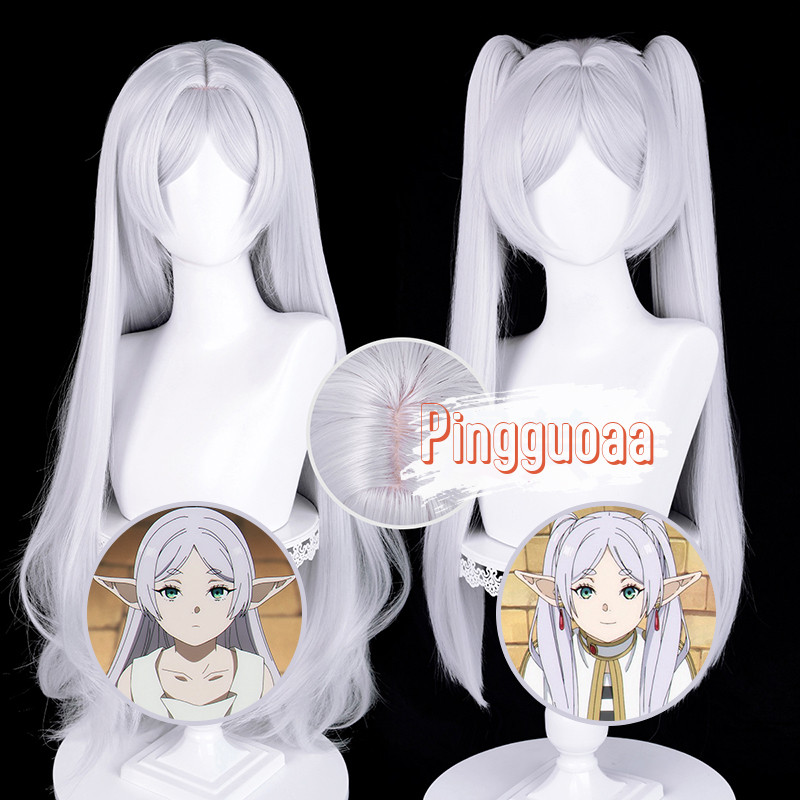 【Manmei】Anime Frieren At The Funeral Frieren Cosplay Wig 68cm Long Silver White Hair Heat Resistant Synthetic Wigs Halloween