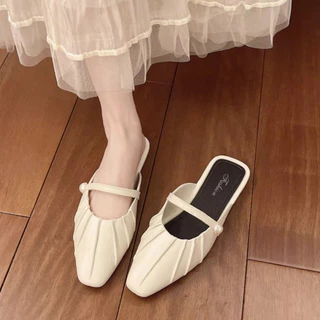 🍓EnJoy🍓พร้อมส่ง (LT-8803) รองเท้าคัทชูแบบสวมเปิดส้น สายรัดประดับมุก พื้นยางนิ่ม น้ำหนักเบา แฟชั่นสำหรับผู้หญิง
