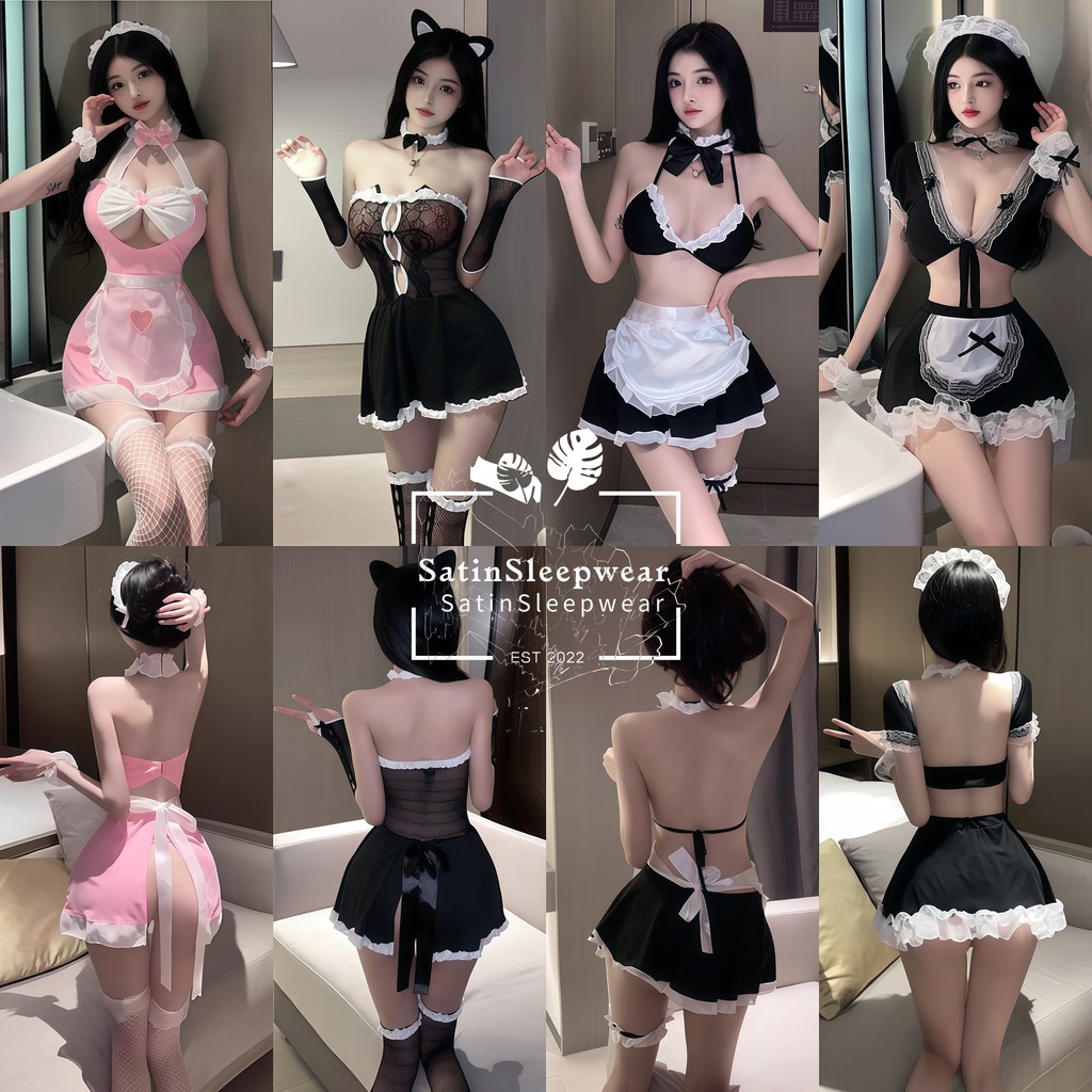 SatinSleepwear ✨✨ ชุดนอนหญิง ชุดเมดหลากสไตล์ ผ้ากันเปื้อนและกระโปรง คุณภาพสูง หวานและน่ารัก ความเย้ายวนเซ็กซี่