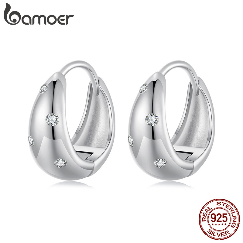 Bamoer 925 Sterling Sliver Hoop ต่างหูของขวัญเครื่องประดับดีไซน์หยดน้ําสําหรับผู้หญิง