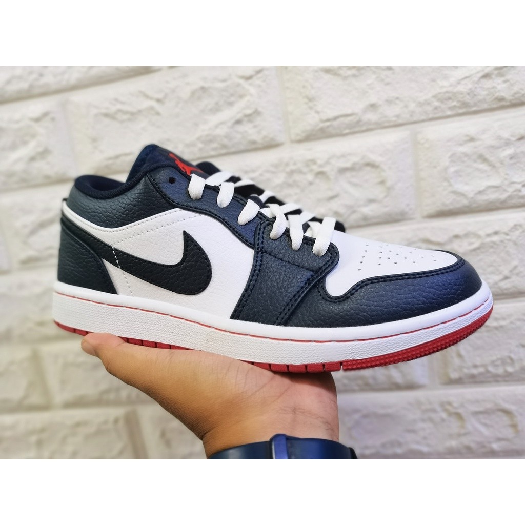 Jordan 1 Low Mens " Obsidian Ember" สีกรมท่า/ขาว/แดง