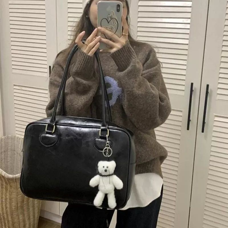 Mousoon กระเป๋าเอกสารความจุขนาดใหญ่สุภาพสตรีใหม่เกาหลีใต้ Ins Retro Minority One-Shoulder Portable Commuter Tote
