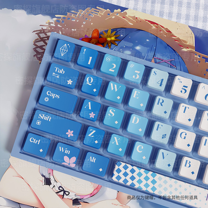 Rem Keycap โปรไฟล์ OEM PBT 120 คีย์ Four-sided Light Transmission Dye Sublimation Blue Purple Pudding Keycaps น่ารักอะนิเมะ Natsuki Subaru Emilia Pudding Keycaps สําหรับ Aula F75 Mad 68