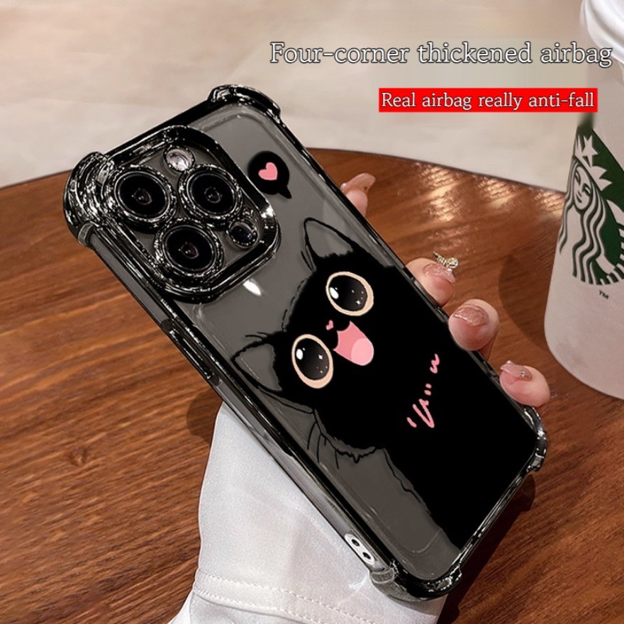 Electroplate พร้อมฟิล์มเลนส์ Love Black cat motif Casing สําหรับ Honor 200 100Pro 200 X9C สมาร์ท X9A X9B X7C X9B X5B Magic 7 6 5 4 Pro 6 Lite ฝาครอบป้องกันเต็มรูปแบบ ราคา ถูกที่สุด ดีลบีเคเค แกลเลอรีภาพที่ 7