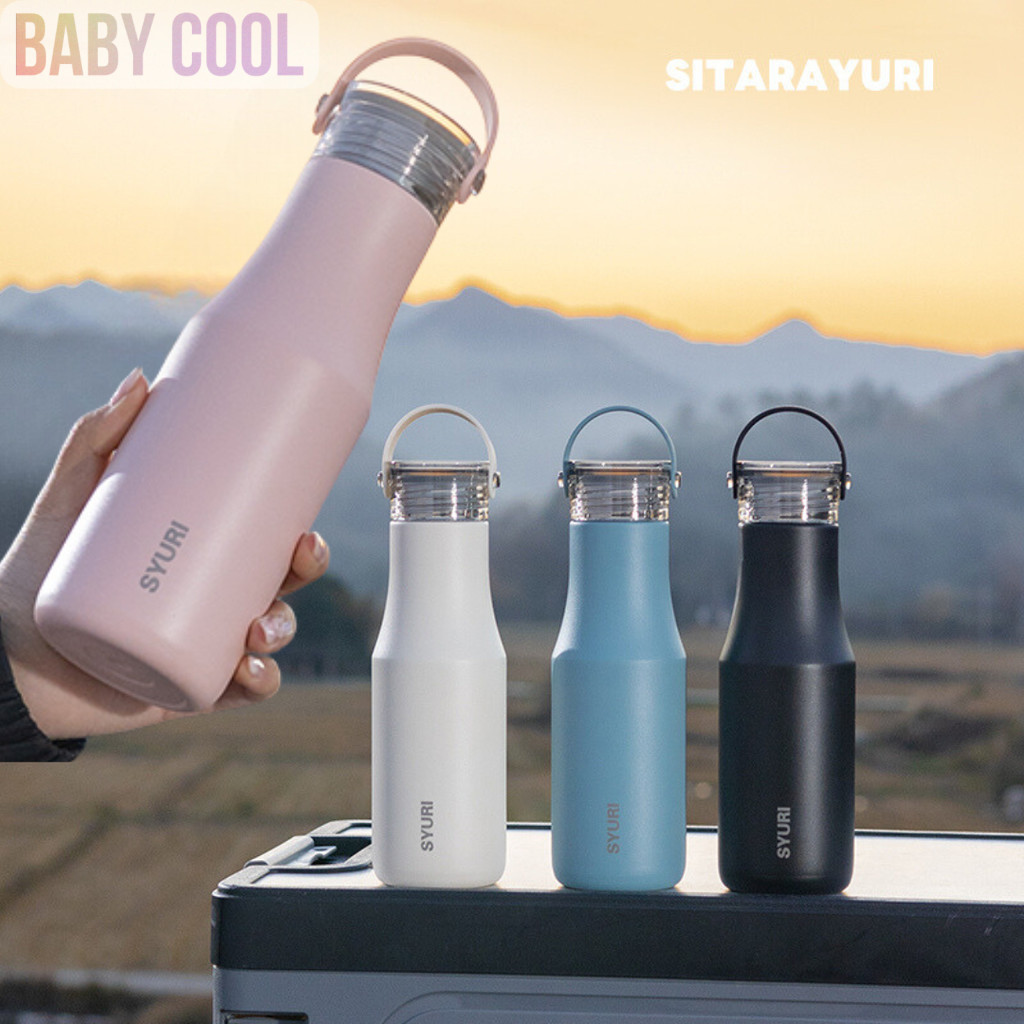 SITARAYURI ขวดน้ำสแตนเลส SUS304 แบบมีที่กรองชา 380ml 480ml ขวดน้ำสแตนเลส ขวดเก็บอุณหภูมิเย็น/ร้อน