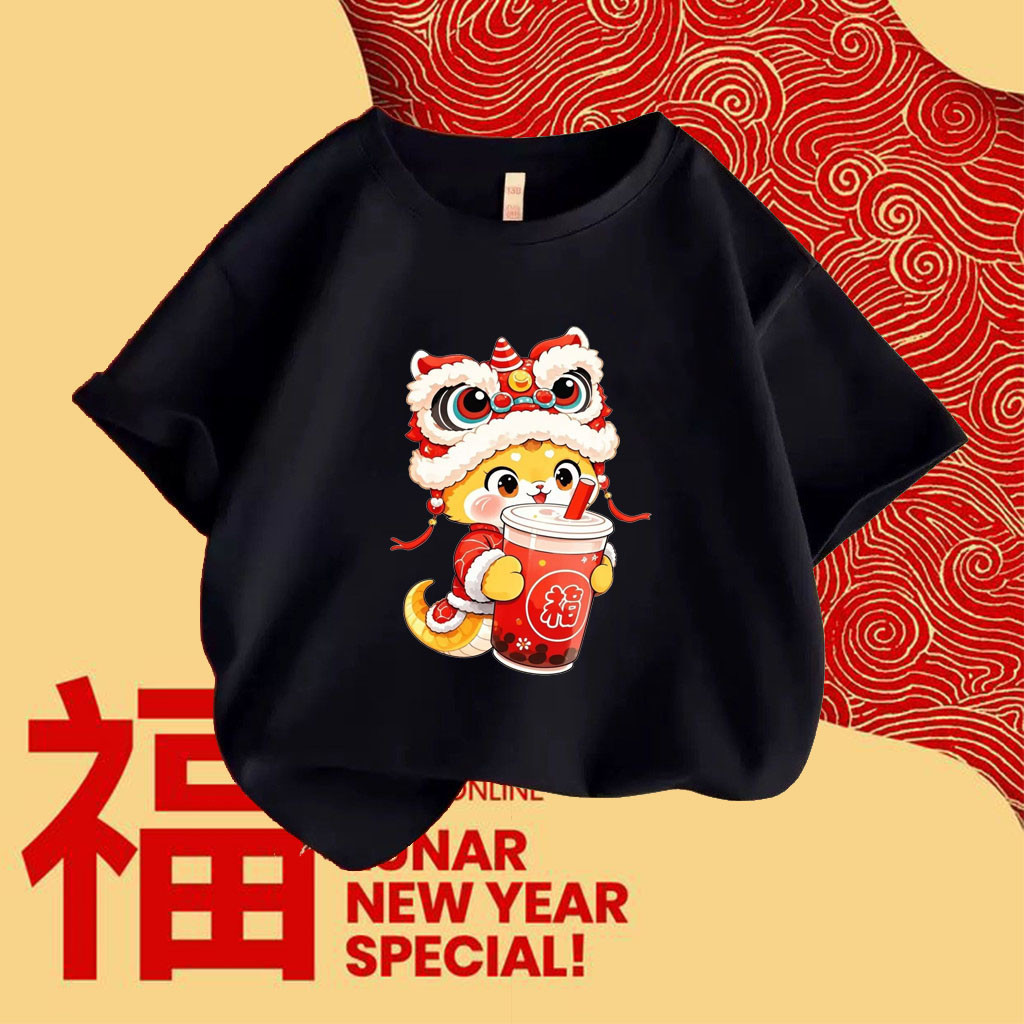 🧧 HOT happy new year  Red Snake 2025 Festive kids Short Sleeve Outfit Men's T-shirt