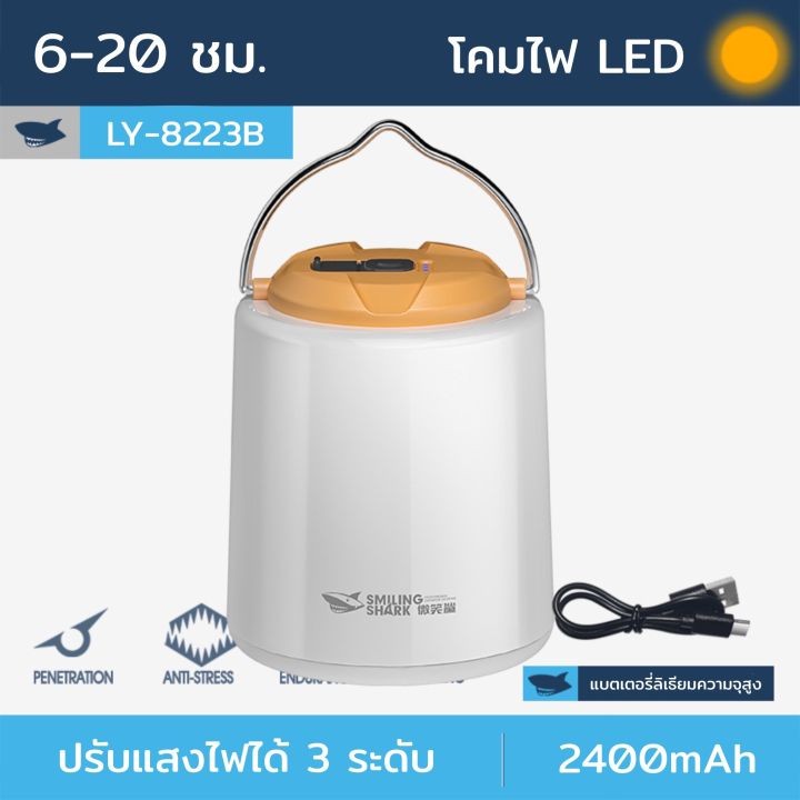 🔥มีในสต็อก🔥 Smiling Shark Warm Camping Light ไฟตั้งแคมป์ LED กันน้ำ ไฟตั้งแคมป์แบบพกพา ชาร์จไฟ USB หรี่แสงได้ 3 ระดับ