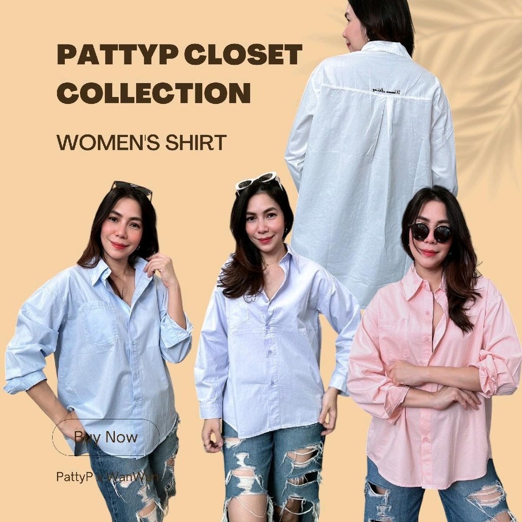 [หน้าผ้า 46"] PP7755 เสื้อเชิ้ตปักด้านหลัง เนื้อผ้าคอตตอน Clothing Women