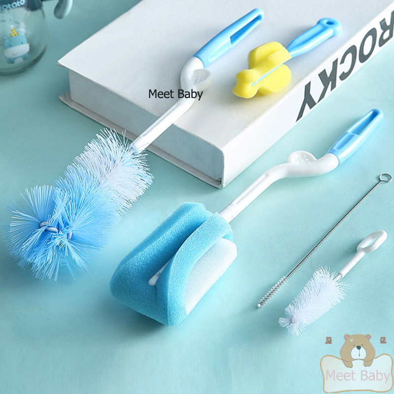 ชุดแปรงล้างขวดนม 5 ชิ้น แปรงล้างขวดแบบหมุนได้ แปรงฟองน้ำ