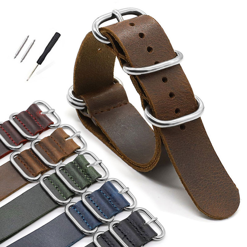 นาโต้ ย้อนยุคสายนาฬิกาหนังแท้ ซูลู น้ํามันขี้ผึ้งนาฬิกาวง18มิลลิเมตร20มิลลิเมตร22มิลลิเมตร24มิลลิเมตรหนึ่งห่วงสร้อยข้อมือชั้นวัวหนังสายนาฬิกาข้อมือผู้ชายผู้หญิงสายรัดข้อมือกีฬาสบา