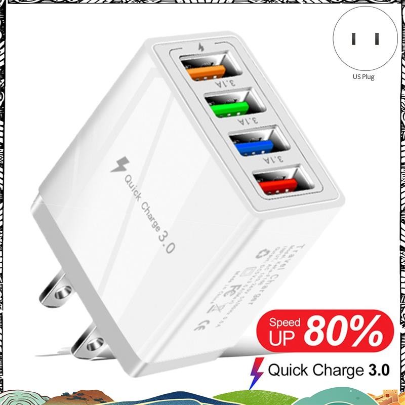 Super 4 USB Fast Charging Adapter,พร้อมไฟ LED Fast Charge Charger 5V3A Charger Type-C QC3.0 Fast Cha