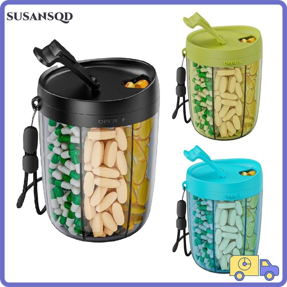 ขวดเก็บยา SUSANSQD, เครื่องจ่ายยาพลาสติกเปิดกว้าง, แบบพกพา 7 ช่องออกแบบป้องกันผสมภาชนะบรรจุยาปลอดสาร BPA สําหรับใช้ในการเดินทาง