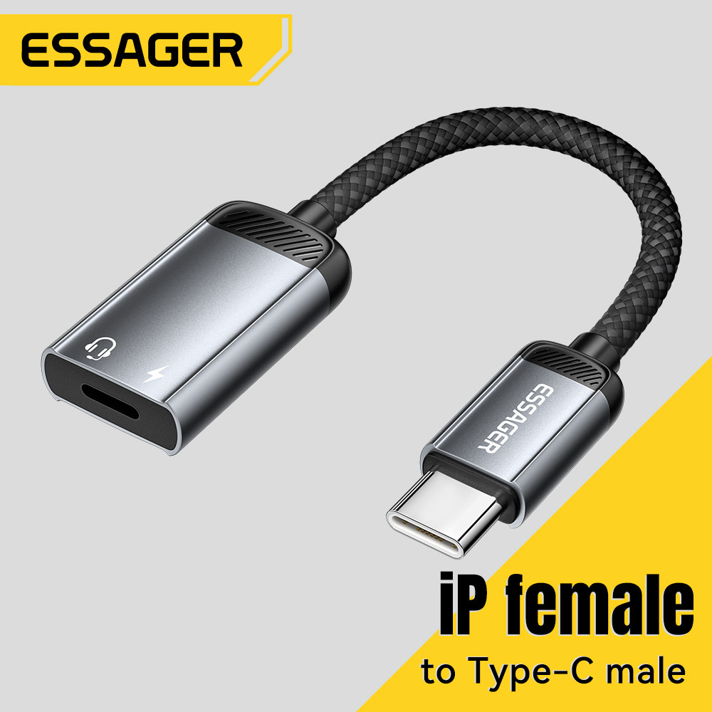 Essager OTG 2-in-1 Fast Charge Audio Converter ประเภท C ถึง L อะแดปเตอร์เสียง L ถึง Type-C 27W Fast สายชาร์จสําหรับโทรศัพท์ PC Type-C/L ชาร์จสายแปลง