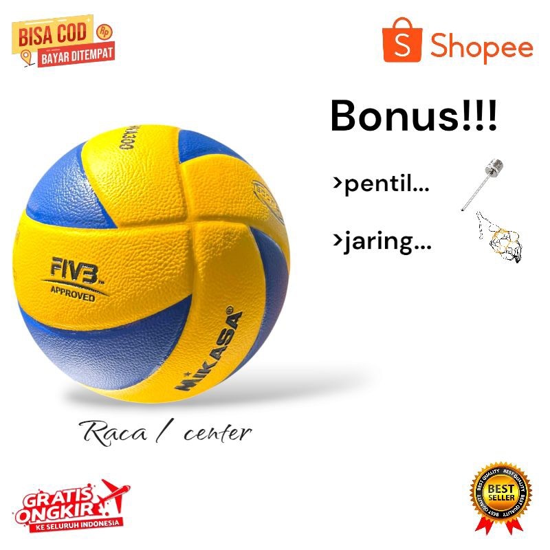 [PREMIUM ORIGINAL] Mikasa Crescent/Mikasa MVA300 Volleyball พร้อมวาล์วฟรีและตาข่าย