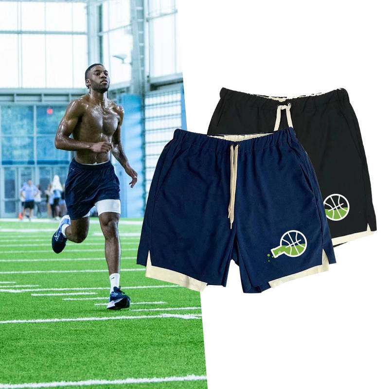 American Shorts Men's Basketball Shorts Fake Two-Piece Sport Pants Training Quick-Drying Fitness Sho
