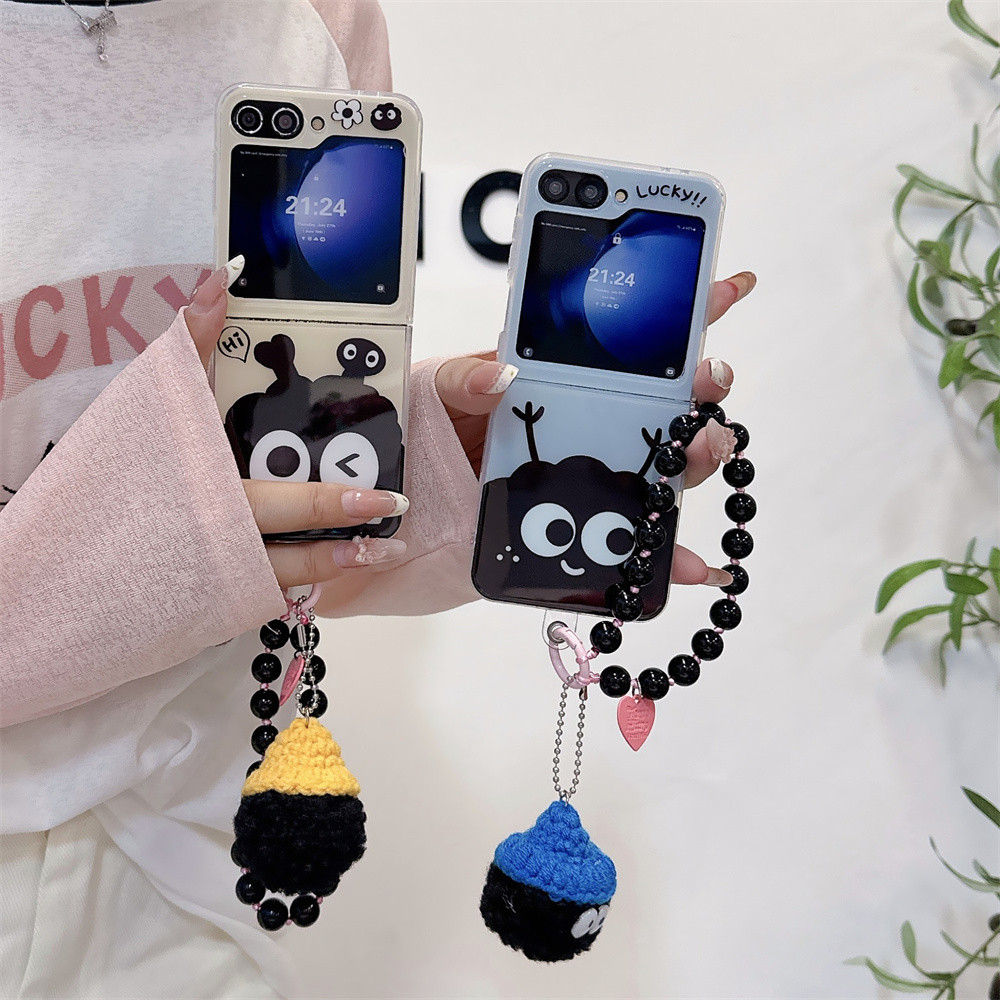 การ์ตูนน่ารักตุ๊กตาสร้อยข้อมือเคสโทรศัพท์สําหรับ Samsung Galaxy Z Flip 6 4 3 5 Z Flip6 ZFlip 6 ZFlip