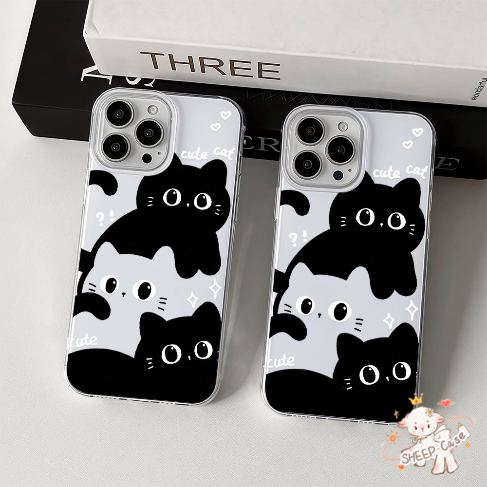 ✨ นี่ยม! ✨ เคสครีม IMD แมวขาวดำน่ารัก สําหรับIPhone16 15 13 12 11 7 8plus Pro Promax X XR XS ทนต่อการเสียดสี คุณภาพสูง ราคา ถูกที่สุด ดีลบีเคเค แกลเลอรีภาพที่ 4