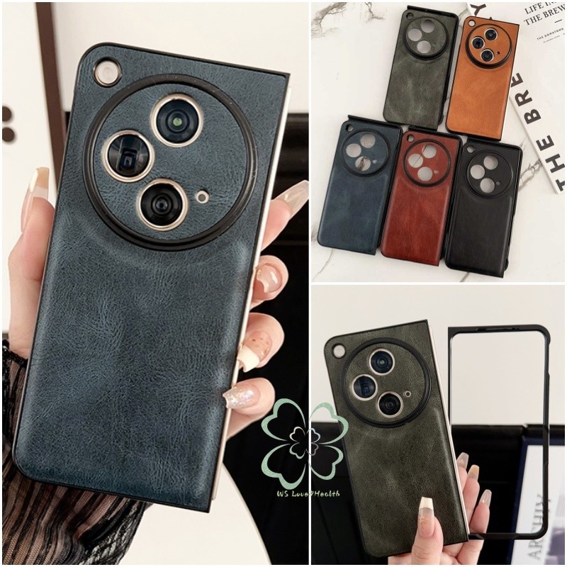 หรูหราผิวรู้สึกหนัง Hard Case สําหรับ OPPO Find N6 N5 N3 N2 กรอบสีดําปกหลัง