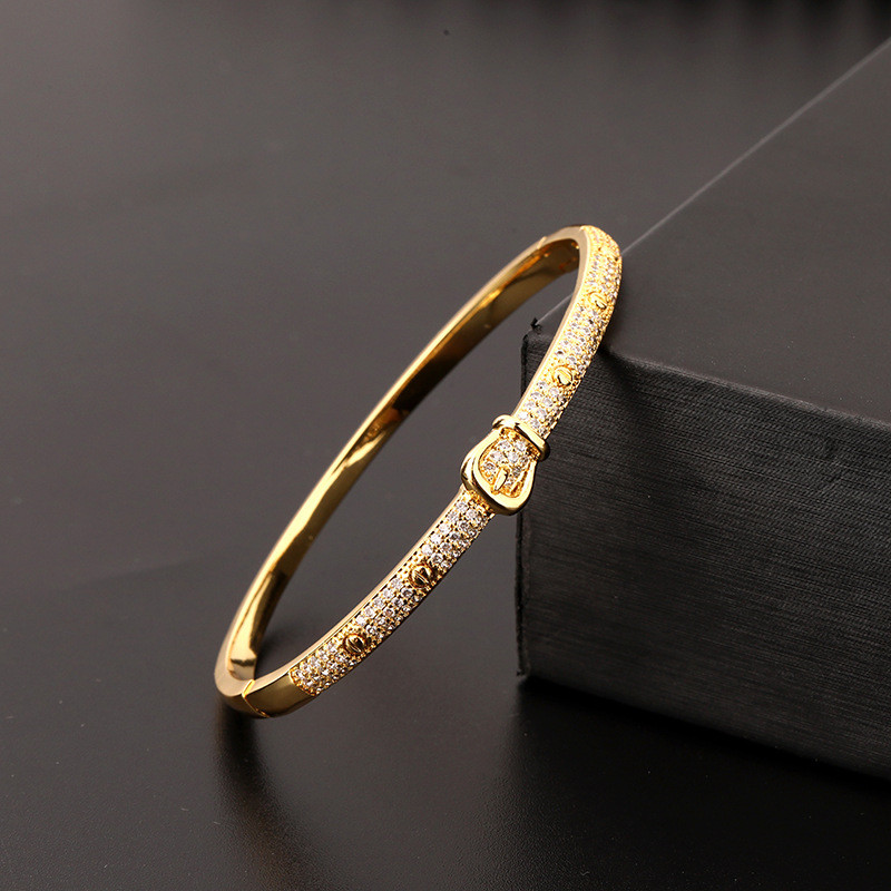 สร้อยข้อมือหญิงทองแท้ อินเทรนด์ มีคริสตัล Micro-Inlaid Zircon สไตล์ Simple All-Match