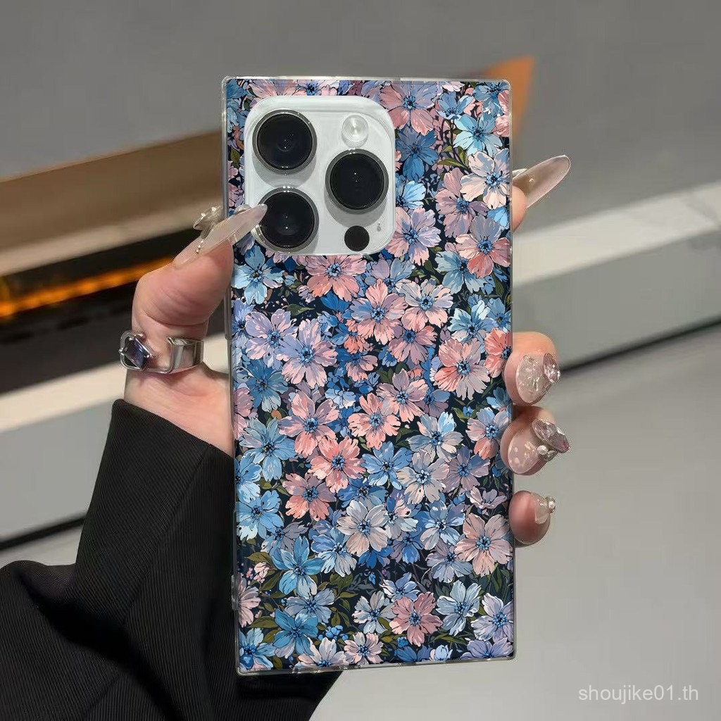 ดอกไม้สีฟ้าน้ําแข็งคริสตัลก้อนสําหรับ iphone 11 13 16 12 14 15 11PROMAX 12PROMAX 7PLUS/8PLUS 14PLUS 12PRO 16PRO X/XS XSMAX เคสโทรศัพท์อเนกประสงค์กันน้ํากันฝุ่น NKGM