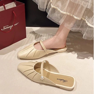 Destin🩰พร้อมส่งจากไทย🛒 (LT-8803) รองเท้าคัทชูแบบสวมเปิดส้น สายรัดประดับมุก พื้นยางนิ่ม น้ำหนักเบา แฟชั่นสำหรับผู้หญิง