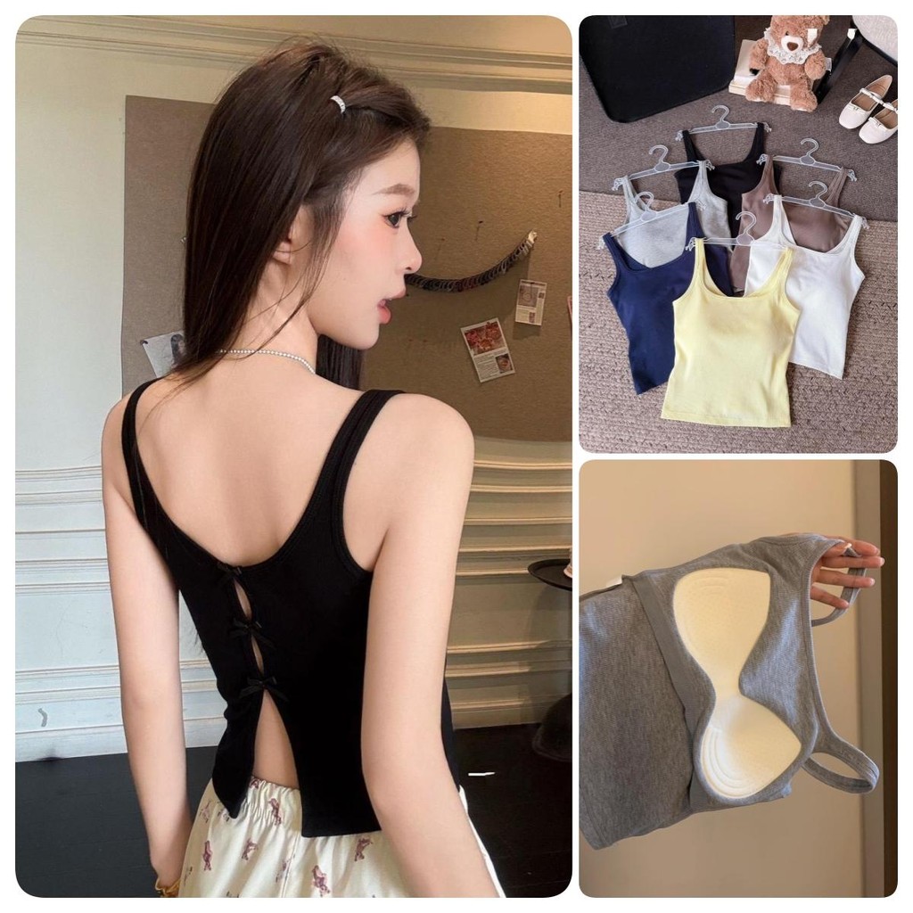 88037 Camisole สำหรับผู้หญิง มีบราในตัว เสื้อกล้ามรัดรูป สีพื้น ฟองน้ำในตัว ใส่สบาย สไตล์เซ็กซี่