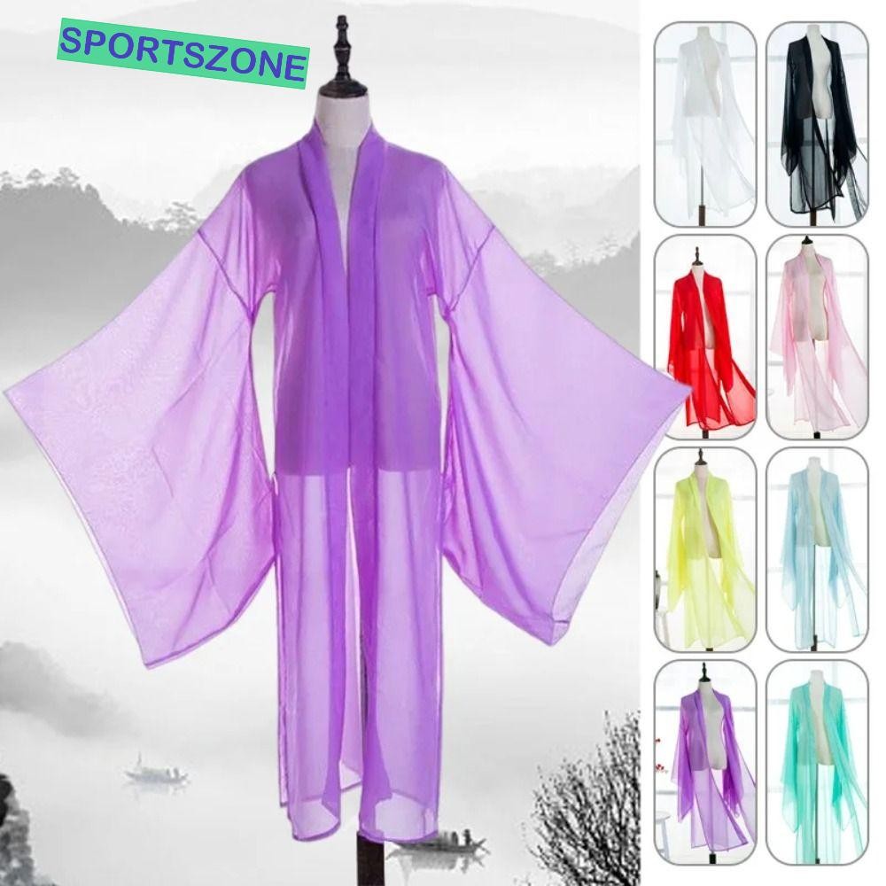 Sportszone Hanfu เสื้อคลุมถักแขนยาว สไตล์จีนราชวงศ์ถัง ผ้าชีฟองคลาสสิก คอสเพลย์