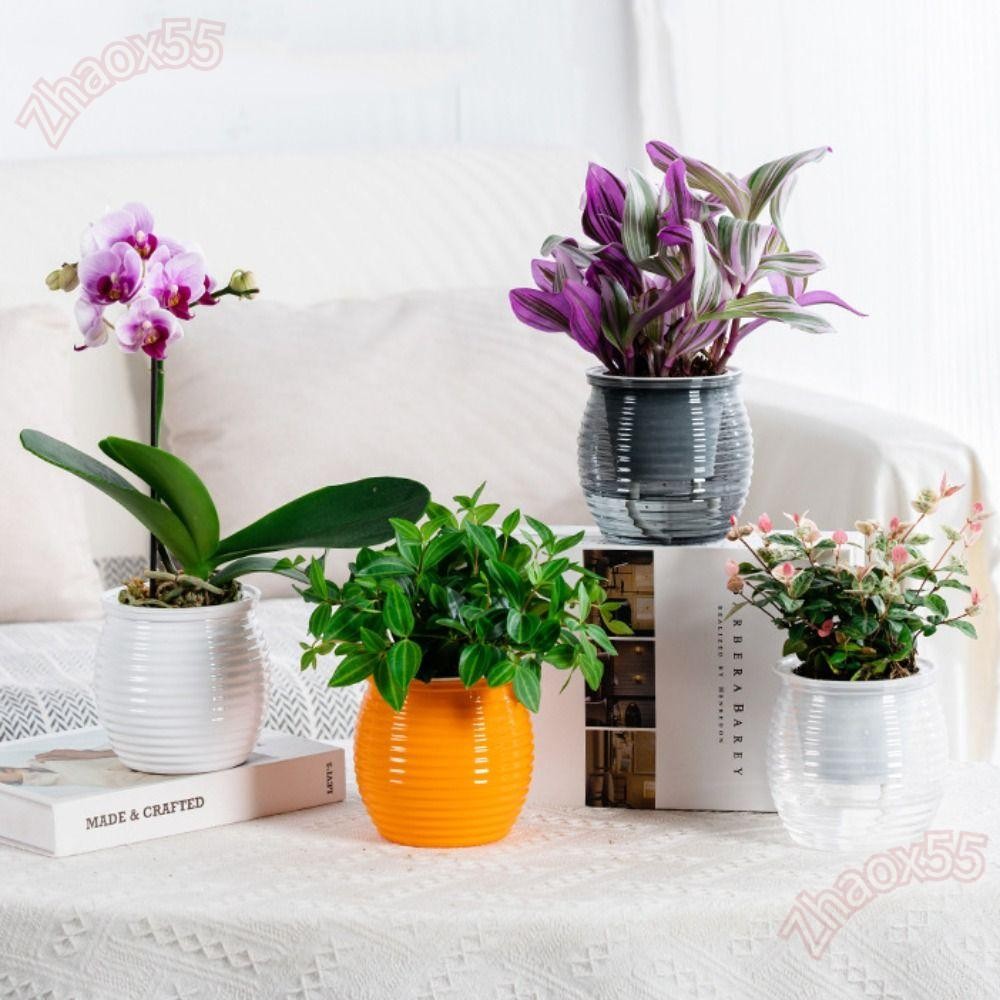 Zhaox55 กระถางดอกไม้ตั้งโต๊ะ, พลาสติกดูดซับน้ําอัตโนมัติ Self-Watering กระถางต้นไม้, ตกแต่งบ้านสร้างสรรค์ทนทานสองชั้นแจกันดอกไม้