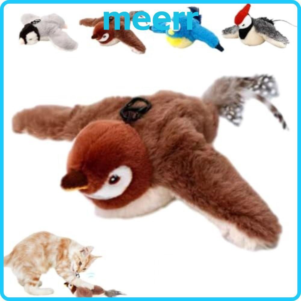 Meerr Interactive Flying Bird ของเล่นแมว,อิเล็กทรอนิกส์ Hangable Flapping นก Sparrow ของเล่นแมว, Touch-Activated Vivid Chirping USB สัตว์เลี้ยงจําลอง Sparrow ของเล่น