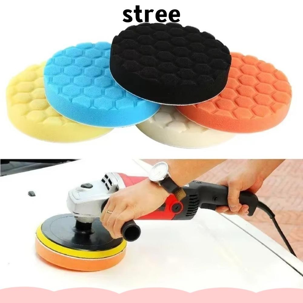 Stree 5 ชิ้น/เซ็ตแผ่นขัดรถชุด, 3/4/5/6/7 นิ้ว Self-Adhesive Auto Buffing Wax ฟองน้ํา, Soft Circular Reusable Auto Car Buffing Pad ชุดสําหรับรถขัด Dril
