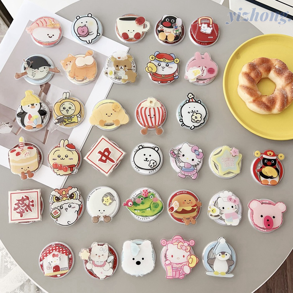 Magnetic Attraction ที่วางโทรศัพท์การ์ตูน Jelly Cat Penguin Pig Hello Kitty สุนัขน่ารักแบบไดนามิก Rotatable Kickstand สําหรับ Naked โทรศัพท์มือถือ Magsafe กรณีพับ Anti-drop PC Bracket