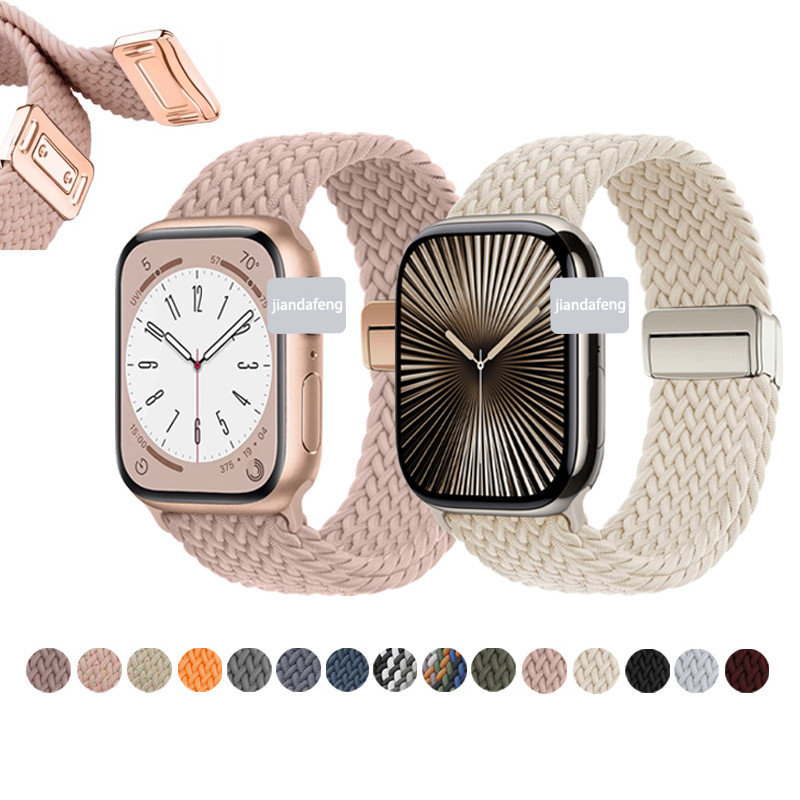 ทอแม่เหล็กหัวเข็มขัดสายรัดสายรัดข้อมือไนลอนสําหรับ iWatch Series 11 10 9 8 7 6 5 4 3 กับ 2 46 มม. 42 มม. 45 มม. 44 มม. 41 มม. 40 มม. 38 มม. Ultra 49 มม.