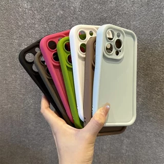 สีลูกกวาดซิลิโคนนุ่ม ไอโฟน16 เคส For iPhone 11 12 13 14 15 Pro MAX X XS XR XS Plus SE เคสโทรศัพท์ กันกระแทกป้องกันการตก