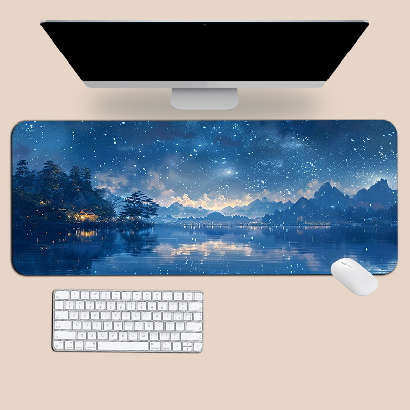 แผ่นรองเมาส์ทิวทัศน์ท้องฟ้าเต็มไปด้วยดวงดาวขนาดใหญ่ที่กําหนดเองล็อคขอบโต๊ะคอมพิวเตอร์เสื่อมูลค่าสูงโต๊ะทํางาน ม แผ่นรองเมาส์ - รูปที่ 4