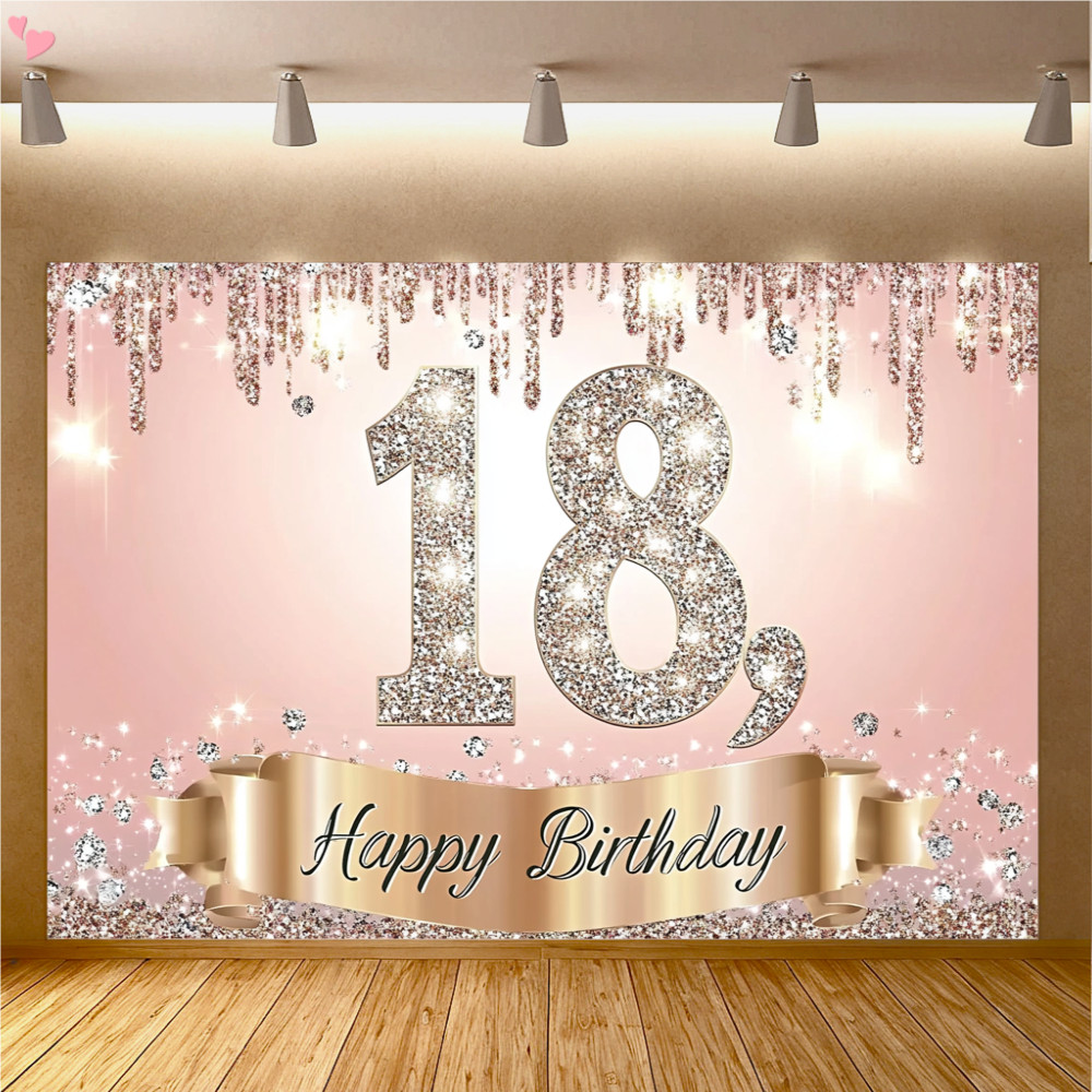 Happy 18th Birthday Banner ฉากหลังตกแต่งบอลลูน Confetti Garland Arch, Rose Gold 18 วันเกิดแบนเนอร์สํ